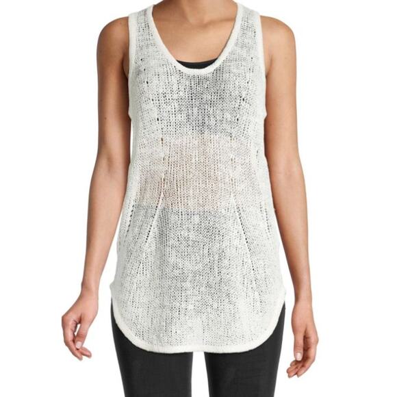 Helmut Lang P Light Heather Gray Silk Open Knit Tank Top Scoop Neck Curved Hem - Picture 10 of 10